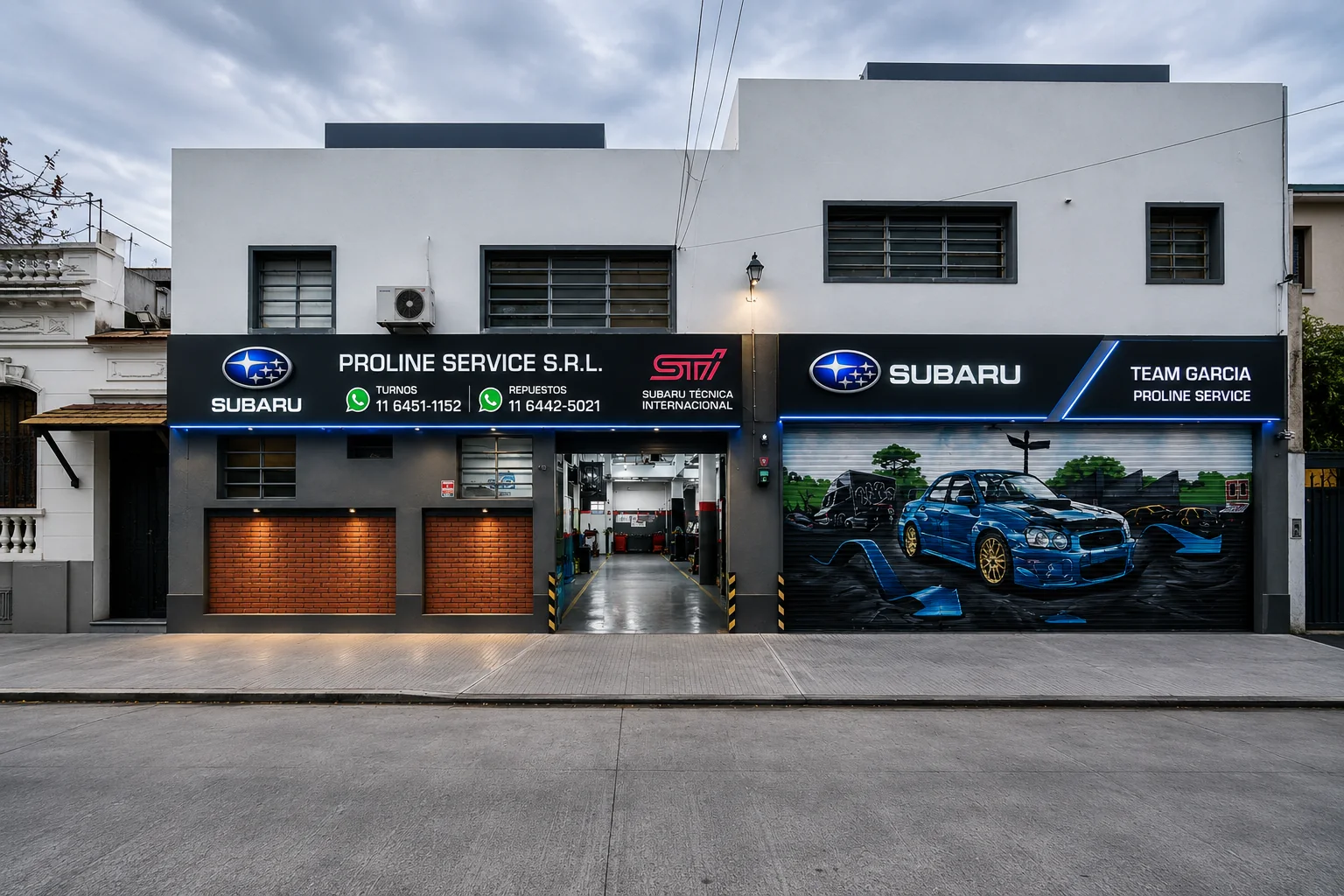 Frente del taller Subaru Miguel García en Artilleros 2052, Ciudad de Buenos Aires